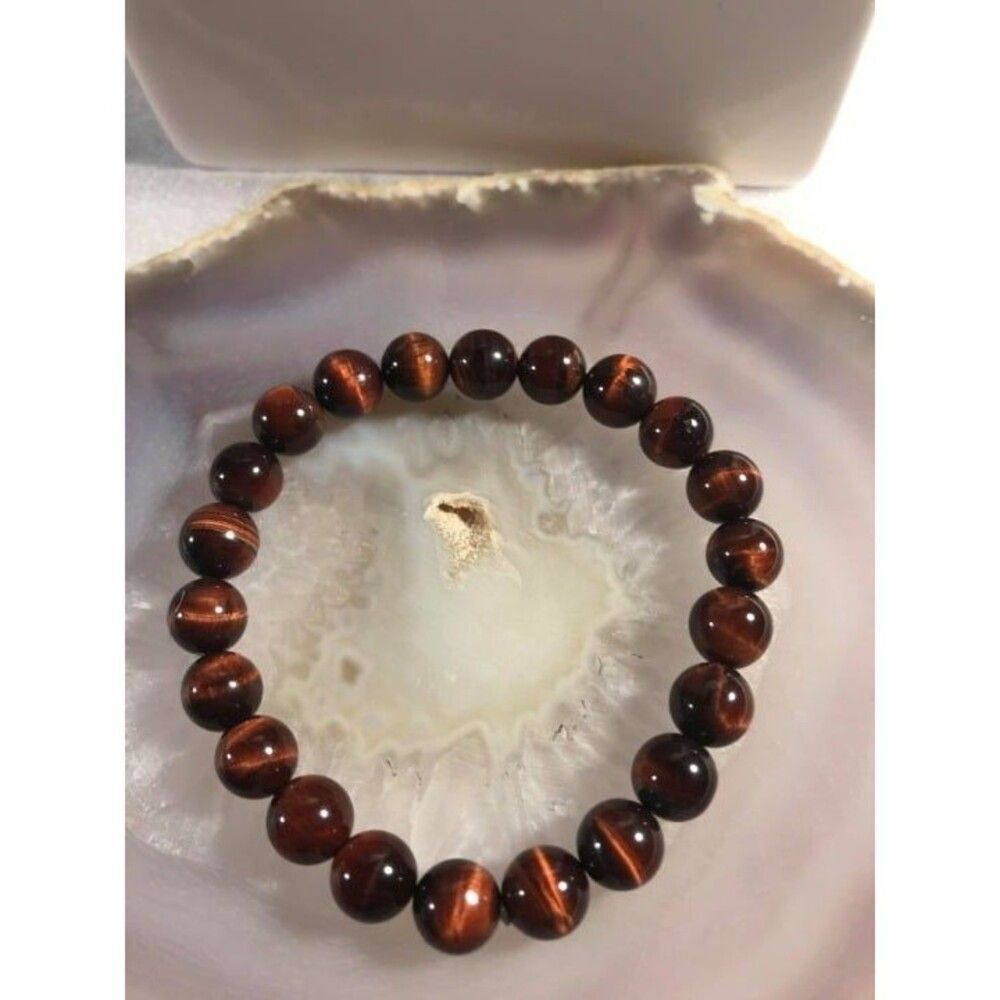 Red Tiger Eye Beaded Stretch Bracelet - Picture 2 of 3